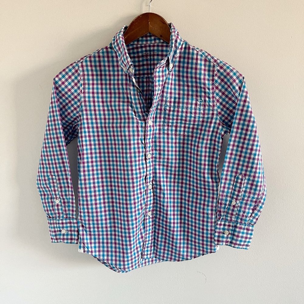 J. Crew Crewcuts Plaid Check Button Down Shirt 8 100% Cotton Blue Purple